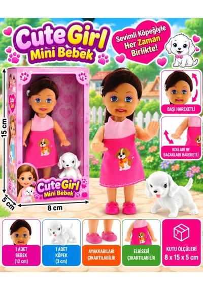 Cute Girl Köpek Figürlü Kumral Mini Bebek Nhr
