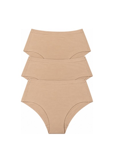 Bonbon Kadın Pamuk Kumaş 3'lü Yüksek Bel Dikişsiz İz Yapmaz Lazer Kesim Slip Bb2854 Ten