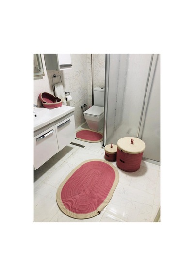 Hasır Jüt 6 Parça Banyo Seti Pembe Pembe