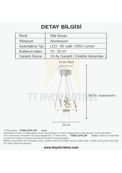 Tt005-ldtpl-by Tt Ayd. Burgu Mat Beyaz Toplu 3 Renk Led Avize Beyaz