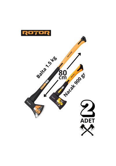 Rotor Fiber Saplı 1500gr+900gr 2 Li Balta Nacak Seti