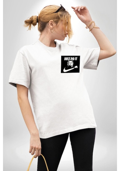 Korkunç Palyaço Korku Film Beyaz Oversize Unisex Ön Ve Sırt Baskılı Tişört Beyaz