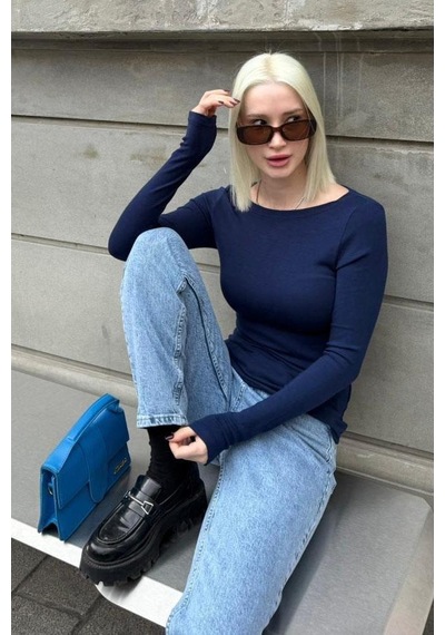 Lacivert Kayık Yaka Modal Kaşmir Ultra Hafif Body Mg2627 Lacivert