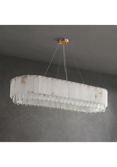 Lumina Mermer Ve Kristal Yemek Masası Avizesi Modern Lüks Dikdörtgen Tasarım Avize Ra-avz- 4935-38-61 Eskitme