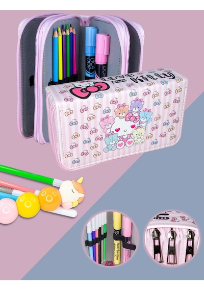 Kalem Kutusu Love Kitty Temalı Kawaii Desen Orginazer Vegan Deri