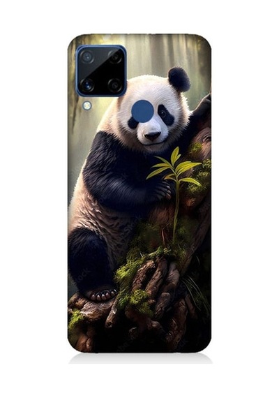 Realme C15 Uyumlu Panda Ve Ağaç Desenli Silikon Kılıf
