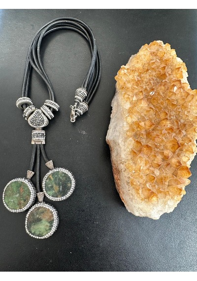 Aysesa Otantik El  İşi Doğal Yeşim, Zirkon ve Markazit Taşlı Gümüş Kolye