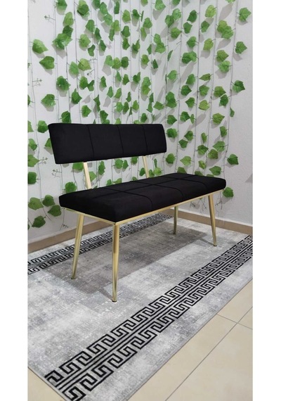 Özcan Metal Metal Ayaklı Sırtlı Gold Mutfak Salon Antre Yatak Odası Puf Bank Oturak Bench Siyah