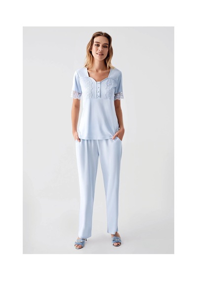 Angbutik Freshness 321 Kadın Sabahlıklı Pijama Takımı mavi