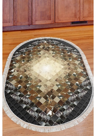 Eko Trend Djt Banyo Paspası Yıkanabilir Kaymaz Taban 759 Oval Patchwork Siyah
