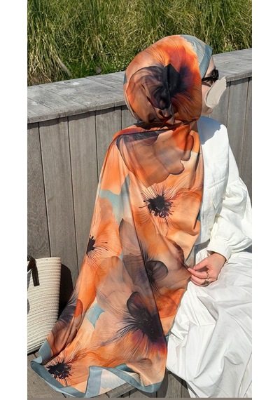 Qalortex Scarf Pamuklu Rosaly Desen Şal-mint/orange