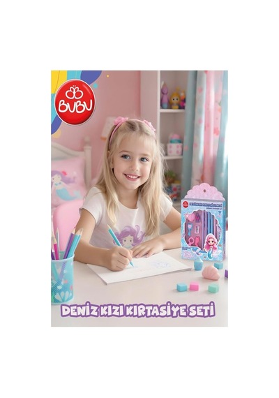 Deniz Kızı Kırtasiye Seti 1 Paket 13 Parça Kurşun Kalem Silgi Kalemtraş Cetvel Kitap Ayracı Kalem Başlığı Okul Seti