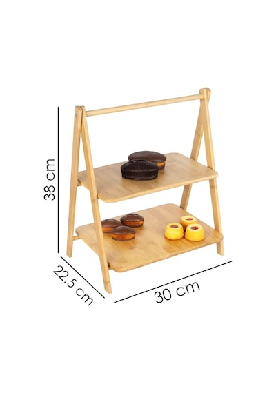 2 Katlı Dikdörtgen Bambu Servis Sunum Seti Büyük Boy, Kuru Pasta, Kurabiye Ve Kek Sunumları İçin Büyük Boy 38cm-30cm-22.5cm Çok renkli