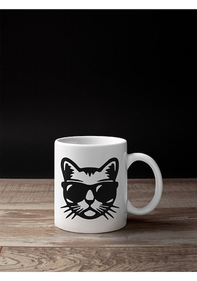 Kedi Baskılı Kupa Bardak Beyaz