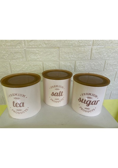 3'lü Vakumlu Kapaklı Porselen 1000 Ml Tea/salt/sugar Çay Tuz Şeker Kavanoz Seti