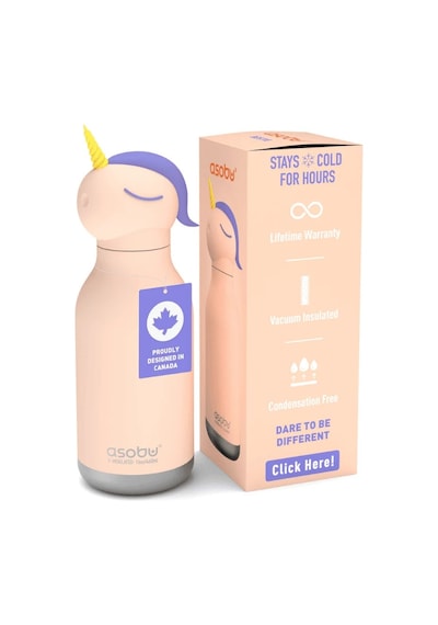 Asobu Bestie Bottle - Unicorn Yalıtımlı Paslanmaz Çelik Su Şişesi, Pipetli, 460ml Çok Renkli