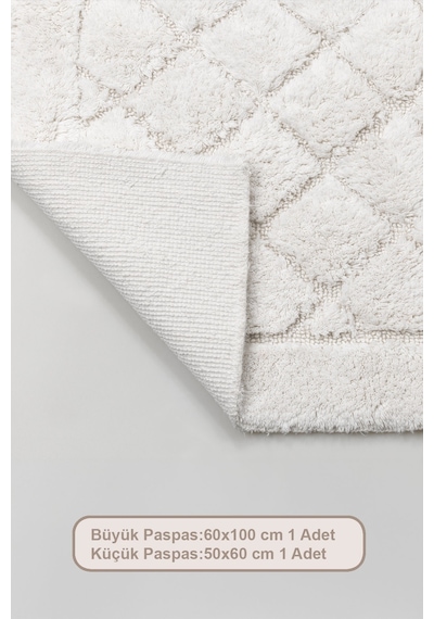 Elart Frio Banyo Halısı Paspas Takımı Pamuklu 2 Adet 60x100 Cm Krem Krem
