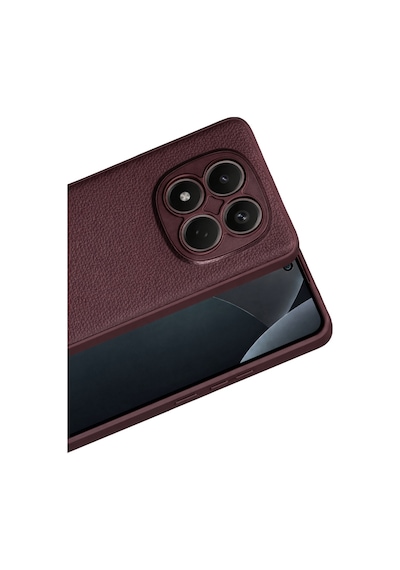 Xiaomi Poco M8 Pro 5g Uyumlu Deri Dokulu Yumuşak Silikon Telefon Kılıfı Kapak Bordo