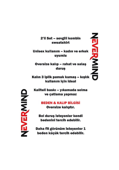 Sevgili Kombini Melek Şeytan Kalp Baskılı Oversize Hoodie Seti Ka Siyah