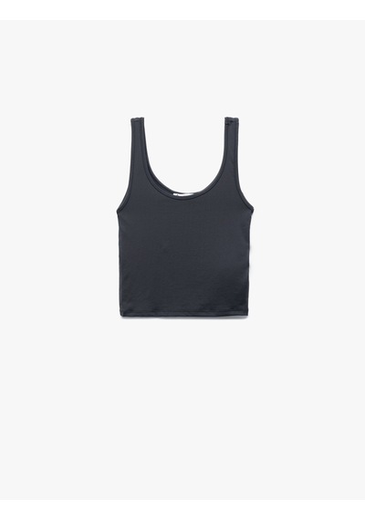 Koton U Yaka Slim Fit Kolsuz Basic Crop Bluz Lacivert 5sal30198ık Lacivert