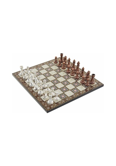 Metal Klasik Satranç Takımı Antik Ve Sedef Desenli Mdf Ahşap Sat