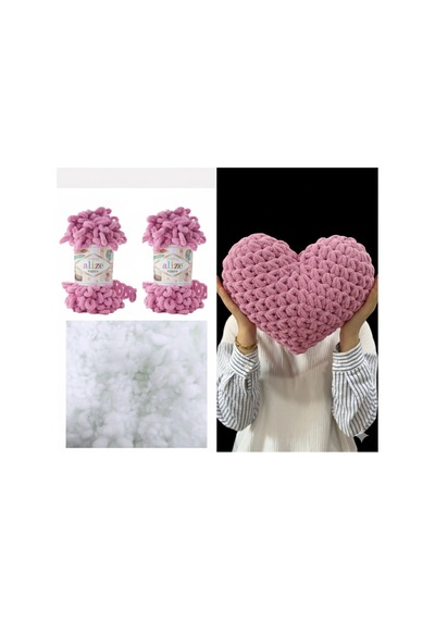 Kalp Yastık Puffy Malzemesi 2 Adet Puffy 98 Gül Ve 200 Gr. Boncuk Elyaf Seti