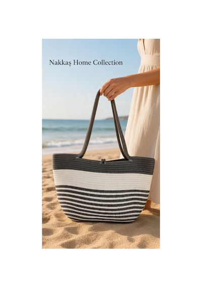 Nakkaş Home Collection Jüt Kadın Çanta Hasır Görünümlü Omuz Çantası, Plaj Ve Günlük Kullanım 50x30 Gri-beyaz Lacivert-beyaz Nakkaş Home Collection Jüt Kadın Çanta Hasır Görünümlü Omuz Çantası, Plaj Ve Günlük Kullanım 50x30 Gri-beyaz Lacivert-beyaz