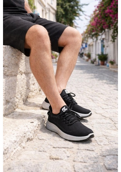 Modaonn Erkek Siyah Sneaker Spor Ayakkabı Bağcıklı Ve Lastikli Günlük Rahat Model Siyah-siyah