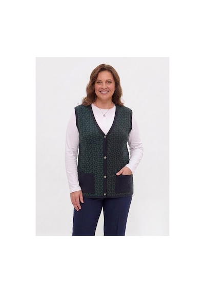 Onno Style Women Çelik Örgü Klasik Leopar Desen Triko Yelek Yeşil - Lacivert