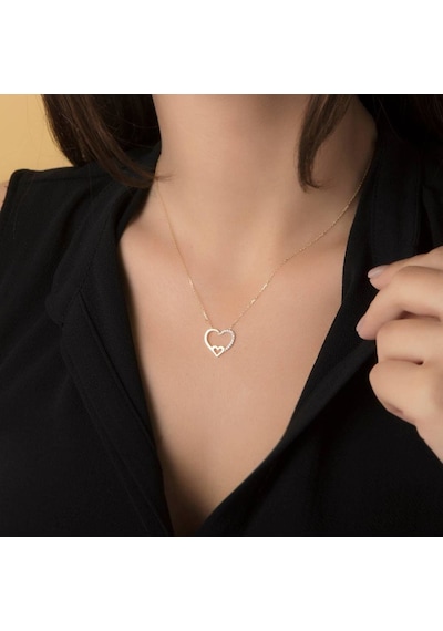 Sembol Gold Kalpli Altın Kolye Sen Ve Ben 14k Gold Taşlı T8525