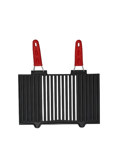 Lava Döküm Dikdörtgen Mangal Izgarası Ölçü 40x25cm. Silikon Paslanmaz Çift Tel Saplı Siyah