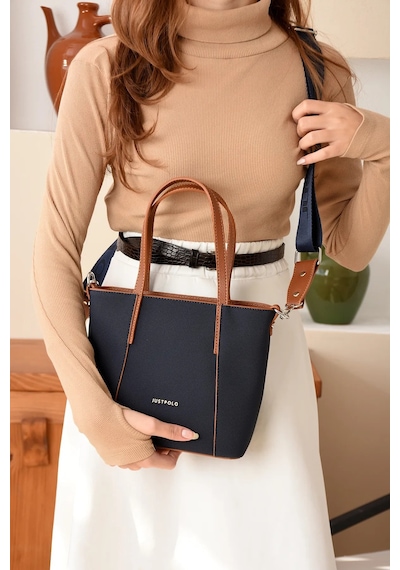 Just Polo Kadın Spor Model Ayarlanabilir Askılı Şık El Ve Omuz Çantası Ebat : 24 X 20 Cm Shopper Lacivert - Taba 37877028