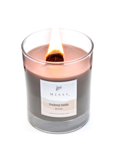 MİSSİ AHŞAP FİTİLLİ PATCHOULİ KOKULU GRİ CRAKLING VEGAN MUM (ÇITI