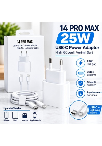 25w Typc-e To Ios Hızlı Şarj Set Beyaz