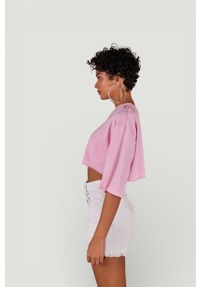Holly Lolly Bisiklet Yaka Holly Crop Tshirt Pembe