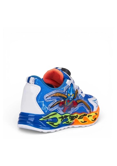 Zacoz Erkek Çocuk Akıllı Bağcıklı Ateş Desenli Spor Sneaker Ayakkabı Beyaz - Mavi