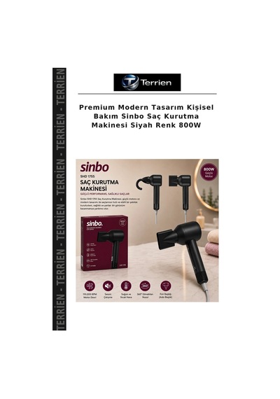 Premium Modern Tasarım Kişisel Bakım Sinbo Saç Kurutma Makinesi Siyah Renk 800w