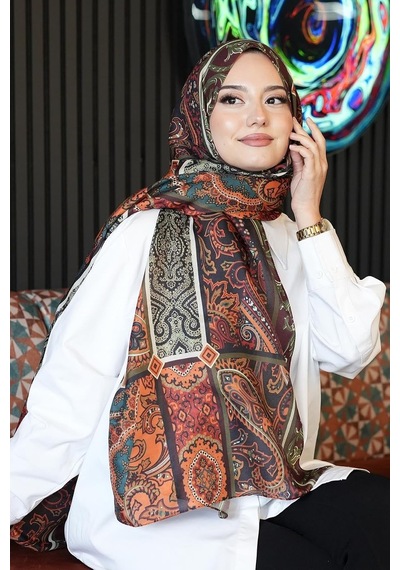 Paisley Desen Kahverengi Soft Pamuk Şal Çikolata Çok Renkli