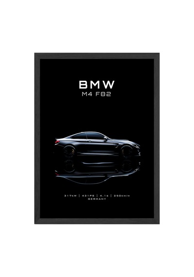 Bmw M4 F82 Siyah Ahşap Çerçeveli Poster, Dekoratif Araba Duvar Tablosu