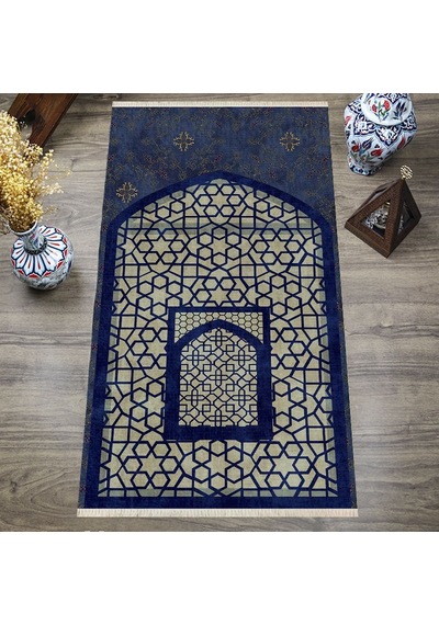 Dijital Baskılı, Yıkanabilir, Yumuşak Dokulu Çocuk Ve Yetişkin Seccade S-dot-sn-024 Lacivert