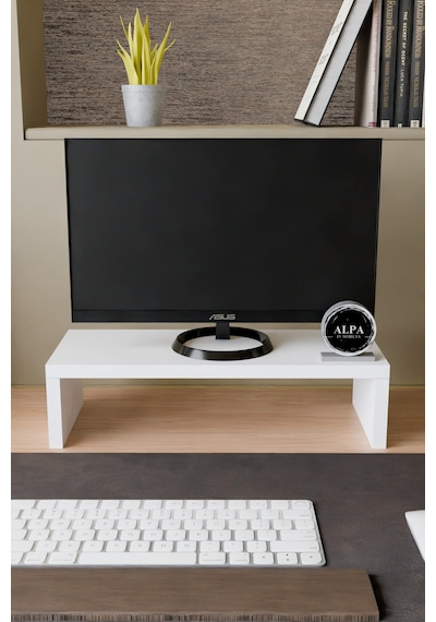 Ergonomik Masaüstü Monitör Yükseltici Ve Klavye Saklama Standı - Masa Üstü Düzenleyici Raf 45x20x11 Cm Beyaz