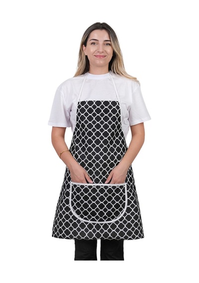 Trendy Membranlı 3lü Set Sıvı Geçirmez Su Geçirmez Mutfak Önlüğü Çeyiz Seti 1 Eldiven 1 Tutacak Siyah Halkalı