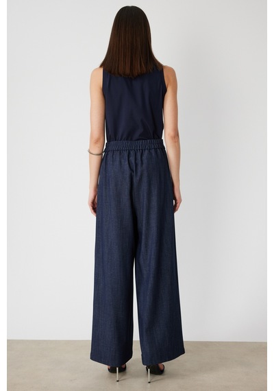 On Kadın Beli Lastikli Bol Paça Kumaş Pantolon 70701 Indigo Indigo