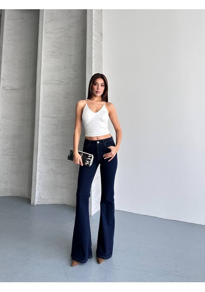 Zdn Jeans Yüksek Bel İspanyol Paça Lacivert Jean