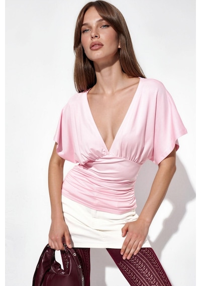 Hiccup Busem Dar Kalıp V Yaka Jarse Bluz Allık Pembe