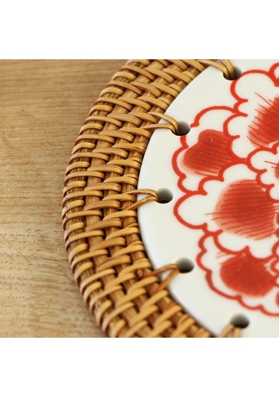 Rattan Çerçeveli 16 Cm. Kırmızı Bulut Desenli Dekoratif Obje Diğer
