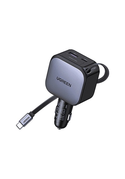 Ugreen 90w 2x Usb-c, 1x Usb-a Port Usb-c Makaralı Dahili Kablolu Hızlı Araç Çakmaklık Şarj Cihazı