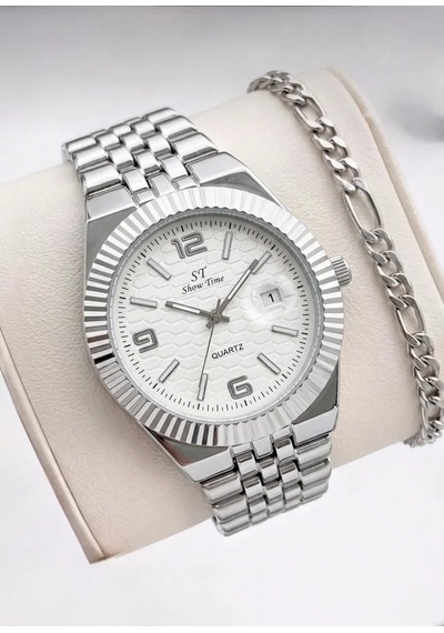 Erkek Takvimli Gümüş Kol Saati 3 Renk Kadran Seçenekli, Quartz Mekanizmalı Çelik Kordon Erkek Saat + Bileklik Set Beyaz Erkek Takvimli Gümüş Kol Saati 3 Renk Kadran Seçenekli, Quartz Mekanizmalı Çelik Kordon Erkek Saat + Bileklik Set Beyaz