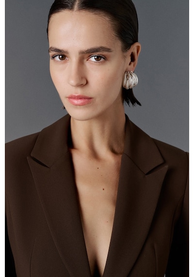 Vatkalı Fitted Kesim Blazer Ceket-20469 Kahverengi