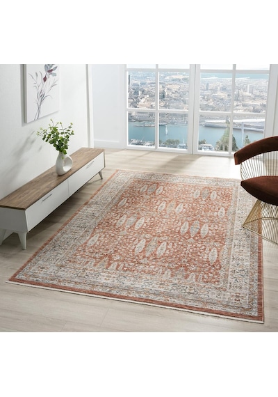 Mariesse Home Vintage Eskitme Desenli Makine Dokuma Salon Oturma Odası Halısı 10207 Terra